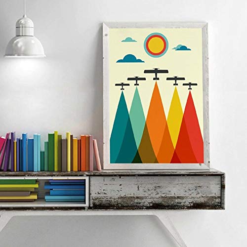 Flduod Impresión de Lienzo Impresión de Aviones Vintage de Mediados de Siglo Regalo para niños Colorido Arco Iris Aviones de Viaje póster Lienzo Pintura niños Pared de habitación Decoración