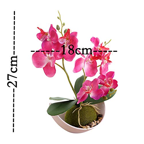 Flikool 3 Ramas Orquídeas Artificiales con Maceta in Plástico Bonsai de Phalaenopsis Flores Artificial Plantas Artificiales de Flor Mariposa para Hogar Balcón Partido Oficina Decoración - Blanco