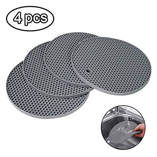 flintronic 4 PCS Salvamanteles de Silicona, Sostenedor de Pote de Silicona Estera Antideslizante, Resistente al Calor, para Aislamiento, Asar, Hornear - Gris