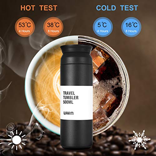 flintronic Taza de Viaje, Termo Taza 500ML Travel Mug, Frasco de VacíTazas de Café Viaje Termo Inoxidable, Térmica de Doble Pared, Térmica de Doble Pared, Aislado al Vacío, para Coche Oficina, Negro