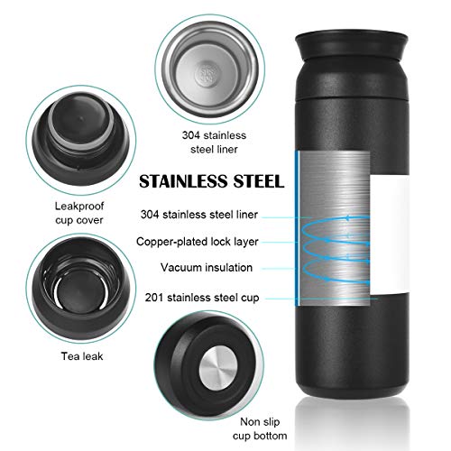 flintronic Taza de Viaje, Termo Taza 500ML Travel Mug, Frasco de VacíTazas de Café Viaje Termo Inoxidable, Térmica de Doble Pared, Térmica de Doble Pared, Aislado al Vacío, para Coche Oficina, Negro