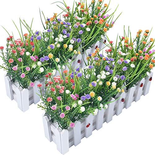 Flores artificiales Baby's Breath Gypsophila en Picket Fence Pot Pack para la decoración del banquete de boda DIY Home, juego de 2