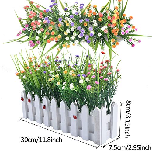 Flores artificiales Baby's Breath Gypsophila en Picket Fence Pot Pack para la decoración del banquete de boda DIY Home, juego de 2