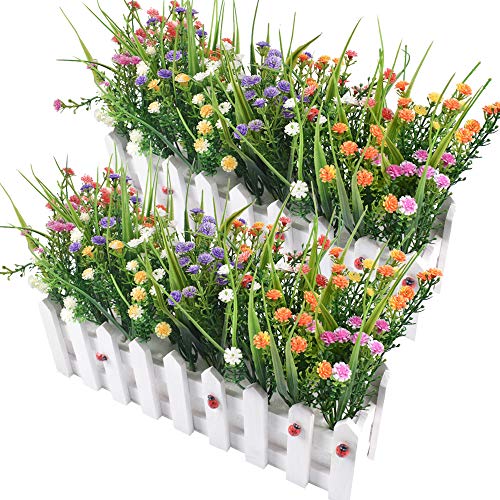 Flores artificiales Baby's Breath Gypsophila en Picket Fence Pot Pack para la decoración del banquete de boda DIY Home, juego de 2