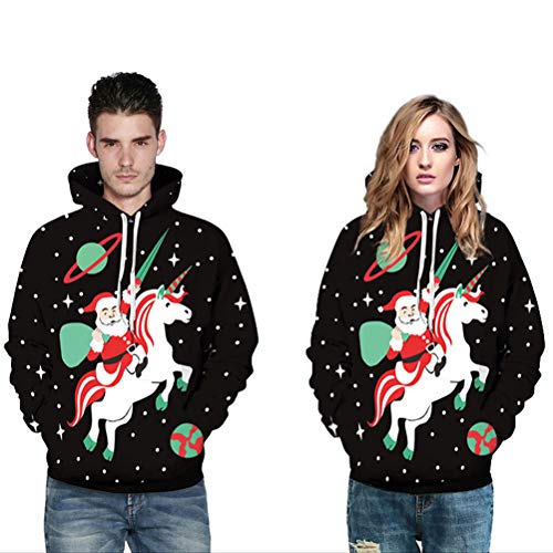 FLYWM,Sudadera con Capucha en 3D Neutral Estampado navideño,Sudadera con Capucha de Manga Larga,S/M