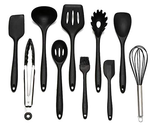 FOCCTS 10pcs Set Utensilios de Cocina Silicona Profesional Antiadherentes Resistente al Calor con Cuchara,Espátula, Batidor para Cocina Profesional Grande, Espátula