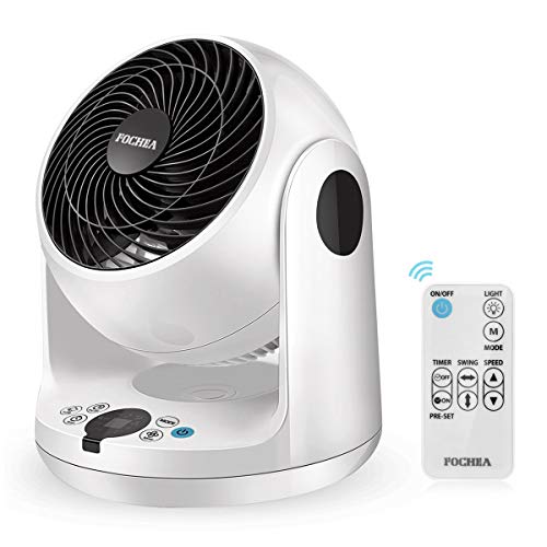 FOCHEA Ventilador de Turbo, Ventilador de Mesa, Ventilador Silencioso 3 Velocidades Oscilación Automática con Control Remoto 12H Timer Ventiladores de sobremesa para Hogar, Oficina