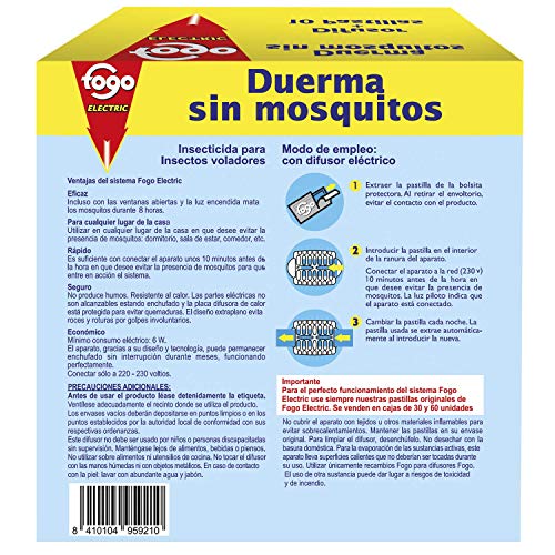 Fogo AntiMosquitos Aparato eléctrico y pastillas para insecticida mata mosquitos - Aparato y 10 pastillas