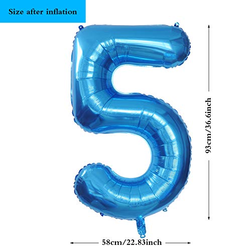 Foil Globos Numeros Gigantes 5 Azul 101 CM Globos de Cumpleãnos 5 Grande Globos Número 5 para Decoraciones Cumpleãnos Fiestas Boda Aniversario Hinchable (5)