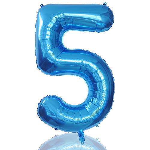 Foil Globos Numeros Gigantes 5 Azul 101 CM Globos de Cumpleãnos 5 Grande Globos Número 5 para Decoraciones Cumpleãnos Fiestas Boda Aniversario Hinchable (5)