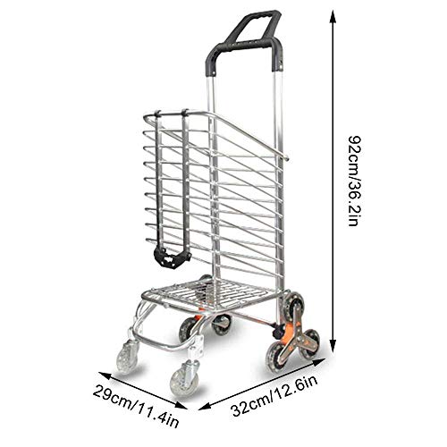 Folding Shopping Cart, Collapsible Grocery Cart, Portable Stair Climbing Utility Cart with Swivel Wheel and Waterproof Canvas Bag, 35L Large Capacity (Utility Cart W/Bag)