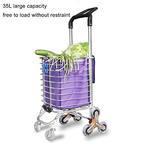 Folding Shopping Cart, Collapsible Grocery Cart, Portable Stair Climbing Utility Cart with Swivel Wheel and Waterproof Canvas Bag, 35L Large Capacity (Utility Cart W/Bag)