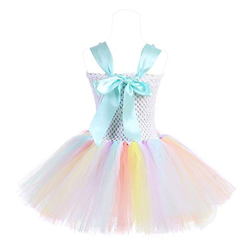 FONLAM Vestido de Bautizo Fiesta Niña Disfraz de Unicornio Princesa Tutú Vestido Infantil Flores Carnaval Niña (L 5-6 Años, Blanco)