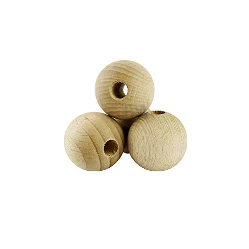 For Forest - 20 Bolas de Madera de 30 mm con Agujero de 8 mm, Bolas de Madera de 30 mm, Agujeros de 8 mm, Color Natural sin Tratar, Cuentas sin Pintar, Perforadas