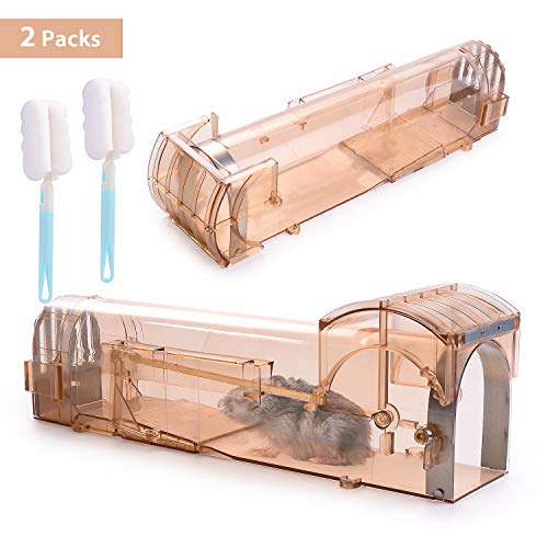 FORMIZON 2Pcs Trampa para Ratas, Reutilizable, Transpirable y Transparente Humanitario y Grande Ratas Ratonera de Plástico Reutilizable para Ratas del Hogar, Ático, Garaje, Cocina, Jardín (Marrón)