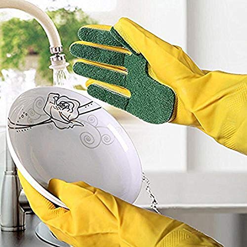 FORYOURS Guantes De Silicona para Lavar La Cocina con Esponja para Fregar, Utensilios De Cocina Guantes De Limpieza De Goma Ligera Estropajo con Dedos De Esponja para Lavar Platos