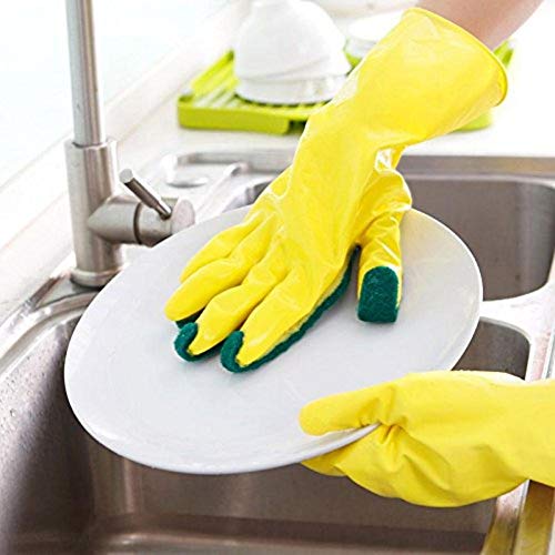 FORYOURS Guantes De Silicona para Lavar La Cocina con Esponja para Fregar, Utensilios De Cocina Guantes De Limpieza De Goma Ligera Estropajo con Dedos De Esponja para Lavar Platos