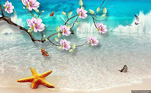 Fotomurales 3D 250x175 cm Paisaje Marino Magnolia Estrella De Mar Playa Papel pintado no tejido Decoración de Pared decorativos Murales