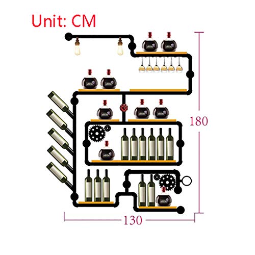FPigSHS Armarios para Vino Botelleros Soporte de Pared para Montaje en Pared Almacenamiento para Vino exhibición Club de Tubos de Agua para Barra de relajación Suspensión de Hotel Hierro Industrial