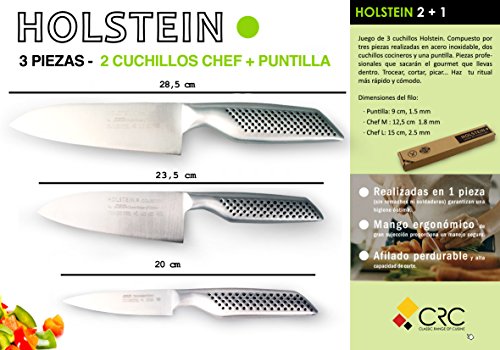 FranquiHOgar Juego de 3 Cuchillos Holstein: puntilla de 9 cm de Filo y Dos Cuchillos Chef de 12,5 y 15 cm de Filo.