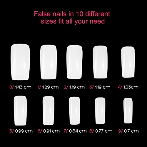 Frcolor False Nail Tips 500pcs Artificial Fake Nails Full Cover Nails 10 Tamaños Con Caja, Con Nail Clippers False Nail Cutter Trimmer Nail Clippings Nail Art Herramientas de manicura