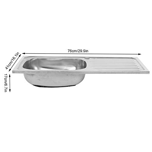 Fregadero de cocina cuadrado con escurridor, fregadero de cocina de acero inoxidable, empotrable para cocina, 76 x 41 x 17 cm