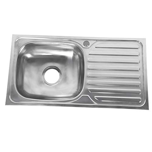 Fregadero de cocina cuadrado con escurridor, fregadero de cocina de acero inoxidable, empotrable para cocina, 76 x 41 x 17 cm