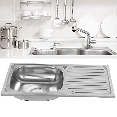 Fregadero de cocina cuadrado con escurridor, fregadero de cocina de acero inoxidable, empotrable para cocina, 76 x 41 x 17 cm