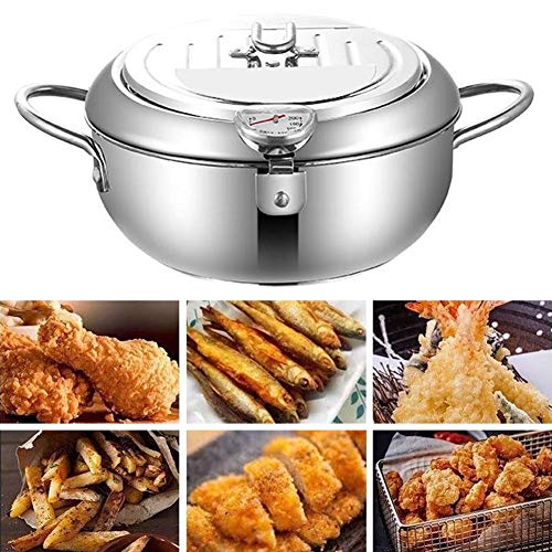 Freidora de control de temperatura, mini freidora doméstica Tempura en estilo japonés con termómetro y tapa, olla de freidora Tempura Freidora Sartén Control de temperatura Herramienta de cocina