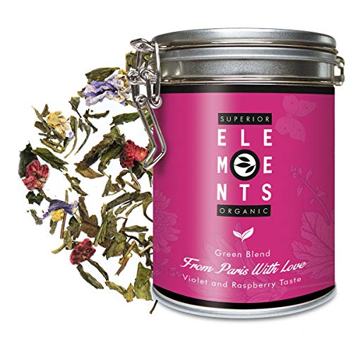 "From Paris with Love" Té Verde Orgánico sabor Violeta y Frambuesa, Lata A Granel 100 Gramos - alveus Premium Teas