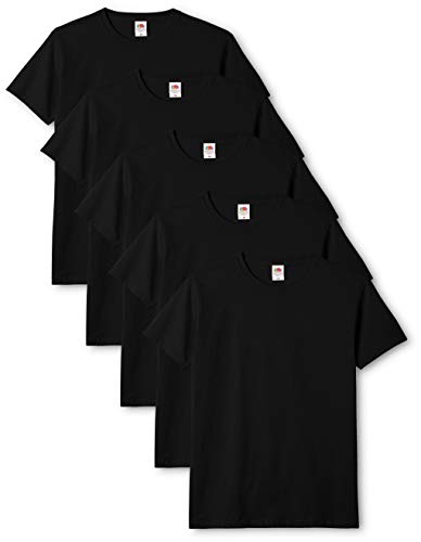 Fruit of the Loom Mens Original 5 Pack T-Shirt Camiseta, Negro (Black), Large (Pack de 5) para Hombre