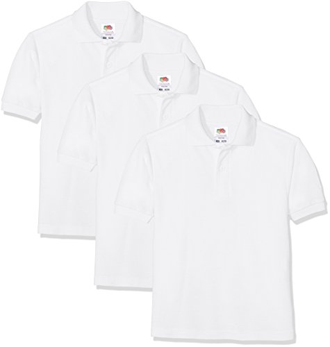 Fruit of the Loom Short Sleeve, Polo para Niños, Blanco (White 30), 7-8 Años, Pack de 3