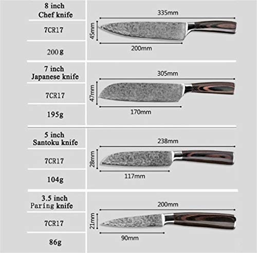 Fruta pelada de acero inoxidable carne cortada cuchillo de cocina chef de láser patrón de Damasco en rodajas Utilidad santoku conjunto de herramientas de cocina (Color : 2PCS A)