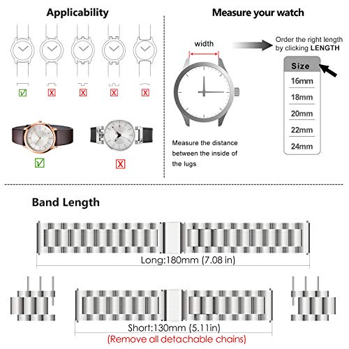 Fullmosa 3 Colores para Correa Metálica de Reloj de Liberación Rápida, Pulsera Reloj de Acero Inoxidable, Plata 19mm