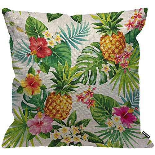 Funda de cojín HGOD DESIGNS con diseño de piñas, palmeras y flores, para el hogar, para hombres, mujeres, niños, niñas, sala de estar, dormitorio, sofá, silla, 45 x 45 cm