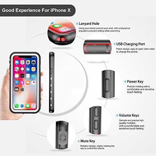 Funda Impermeable iPhone XS iPhone X, IP68 Waterproof Outdoor Delgado Cover a prueba de choques Anti-rasguños Full Body con Protector de Pantalla Impermeable Funda para iPhone XS X(White With Strap)