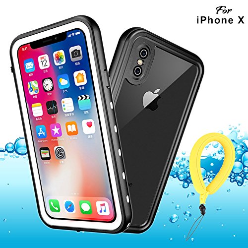 Funda Impermeable iPhone XS iPhone X, IP68 Waterproof Outdoor Delgado Cover a prueba de choques Anti-rasguños Full Body con Protector de Pantalla Impermeable Funda para iPhone XS X(White With Strap)