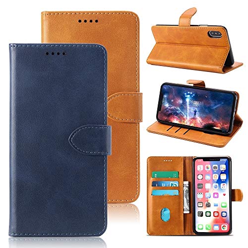 Funda Protectora de Piel de Vaca Becerro Textura Horizontal Flip Funda de Cuero for Moto G7 de alimentación (versión Europea), con el sostenedor y Ranuras for Tarjetas y Monedero (Amarillo/Azul/ro