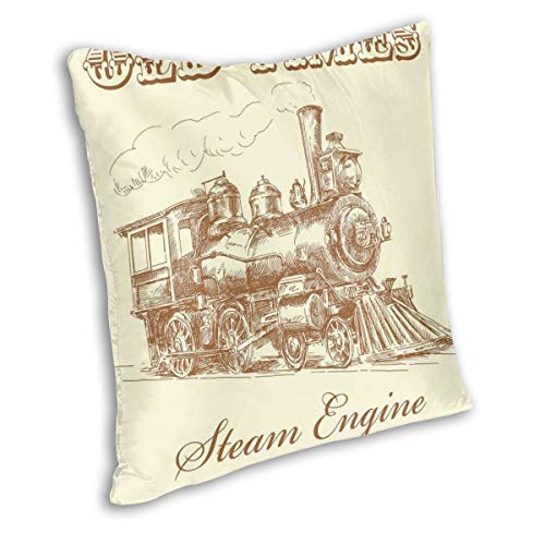 Fundas de almohada con estampado 3D, tren de los viejos tiempos, locomotora de época industrial de hierro dibujado a mano vintage, fundas de cojín cuadradas decorativas para sofá, decoración del hogar