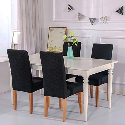 Fundas para Sillas de Comedor 4 Piezas, Jacquard Sillas Asiento Elasticas Cubresillas Lavable Extraíble Muy fácil de Limpiar Duradera, Boda Moderna, Hotel, Decor Restaurante