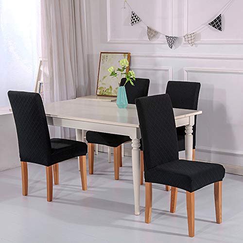 Fundas para Sillas de Comedor 4 Piezas, Jacquard Sillas Asiento Elasticas Cubresillas Lavable Extraíble Muy fácil de Limpiar Duradera, Boda Moderna, Hotel, Decor Restaurante