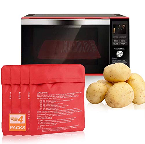 Funmo Bolsa para Patatas en Microondas, Microondas Olla Bolsa de Papa,Lavable Reutilizable Bolsa Patatas Solo en 4 Minutos(Rojo)