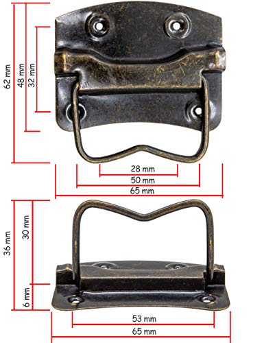 Fuxxer - Juego de 4 tiradores plegables para baúles, cajas, cómodas, latón antiguo, 65 x 62 mm