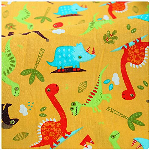 FUYA 160 cm x 100 cm x 2 piezas de tela de algodón con diseño de dinosaurios, hecho a mano, para costura, ropa de bebé y niños, color amarillo