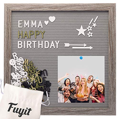 Fuyit Fieltro Letter Board 30x30 cm,Letter Board Retro Gris, 600 Caracteres Blanco Dorado Negro,Emoji y Palabras y símbolos cursivos,Soporte Triangular y Bolsa,Marcos de Fotos Antiguos