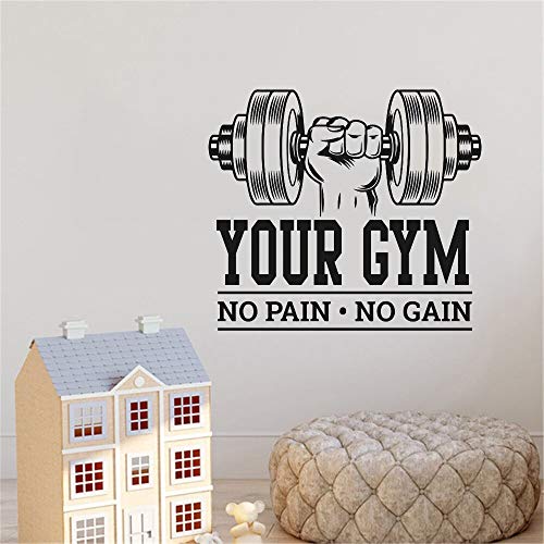 FXBSZ Nombre personalizado fitness culturismo sin dolor sin ganancia pegatinas de pared entrenamiento fitness pegatinas de pared con frases inspiradoras decoración Oro 42x37 cm