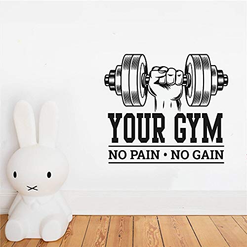 FXBSZ Nombre personalizado fitness culturismo sin dolor sin ganancia pegatinas de pared entrenamiento fitness pegatinas de pared con frases inspiradoras decoración Oro 42x37 cm