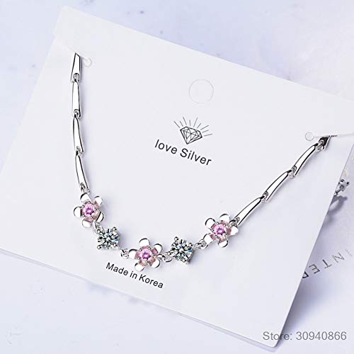 FyaWTM Pulsera Delicada Pulsera de Flores para Mujer 7mm circonita Plata 925 joyería melocotón Flor Temperamento Citas