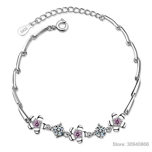 FyaWTM Pulsera Delicada Pulsera de Flores para Mujer 7mm circonita Plata 925 joyería melocotón Flor Temperamento Citas