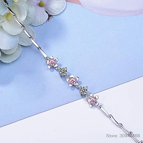 FyaWTM Pulsera Delicada Pulsera de Flores para Mujer 7mm circonita Plata 925 joyería melocotón Flor Temperamento Citas